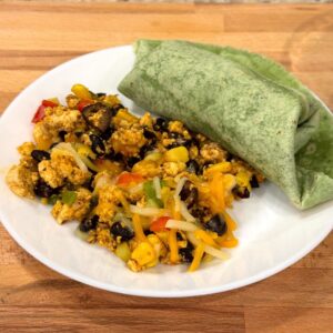 Southwest Tofu Scramble on a plate with wrap